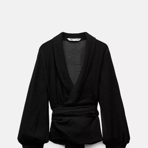 Zara Black Textured Wrap Top